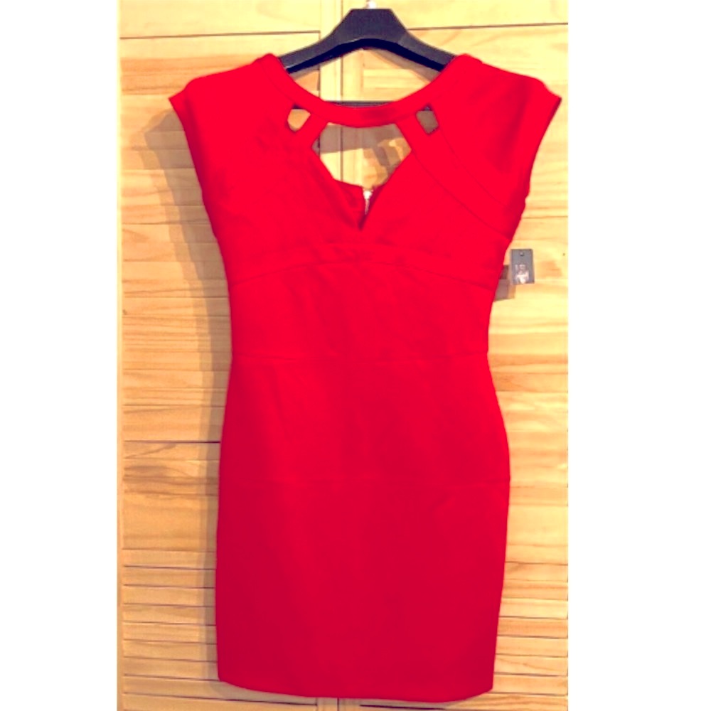 Guess Los Angeles Red Dress Lined Ladies Size 12 Stretchy 8% Spandex